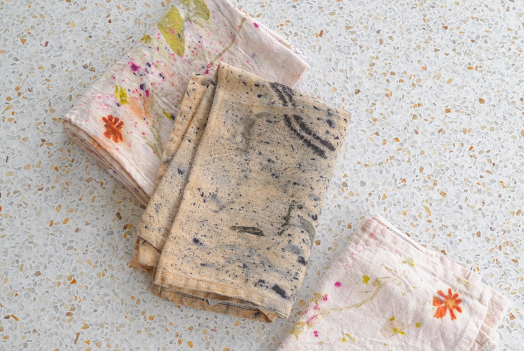 WAPR METIS torchon lin bio épais avec impression végétale contrastée / thick organic linen tea towel with ecoprints
