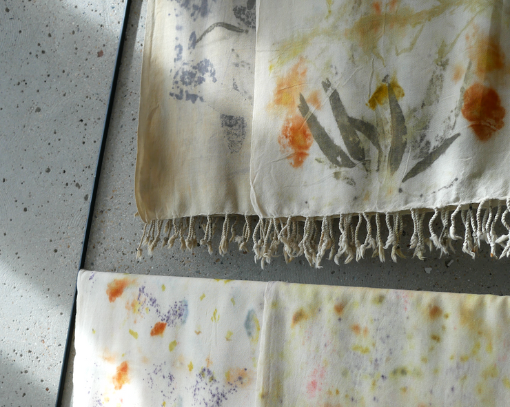 Grand foulard en laine ECOPRINT UNIQUE "contrastes" / adult ecoprinted wool scarf